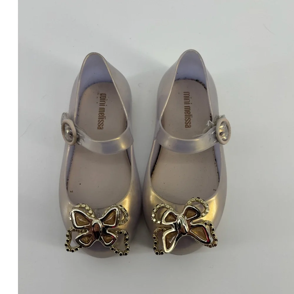 Mini Melissa Ultragirl Butterfly Jelly Flats Lavender Pearl Mary Jane Shoes 8